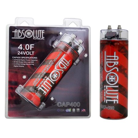 Power Capacitor Car Audio ABSOLUTE CAP400R 4 FARAD POWER CAR CAPACITOR FOR ENERGY STORAGE TO ENHANCE BASS DEMAND FROM AUDIO SYSTEM (RED) ()