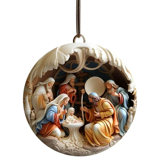 Nativity Christmas Ornaments,Christmas Nativity Scene Ornaments,3D Acrylic Nativity Scene Christmas Decoration,Religious Christmas Tree Ornaments,Vintage Birth of Jesus Christian Ornaments