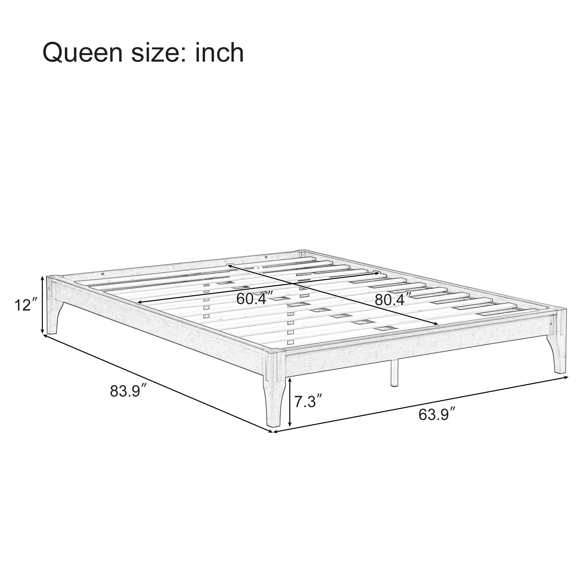 Euroco Dry Bamboo Wood Platform Bed Frame, 12 inch Height Queen Size Bed, Natural