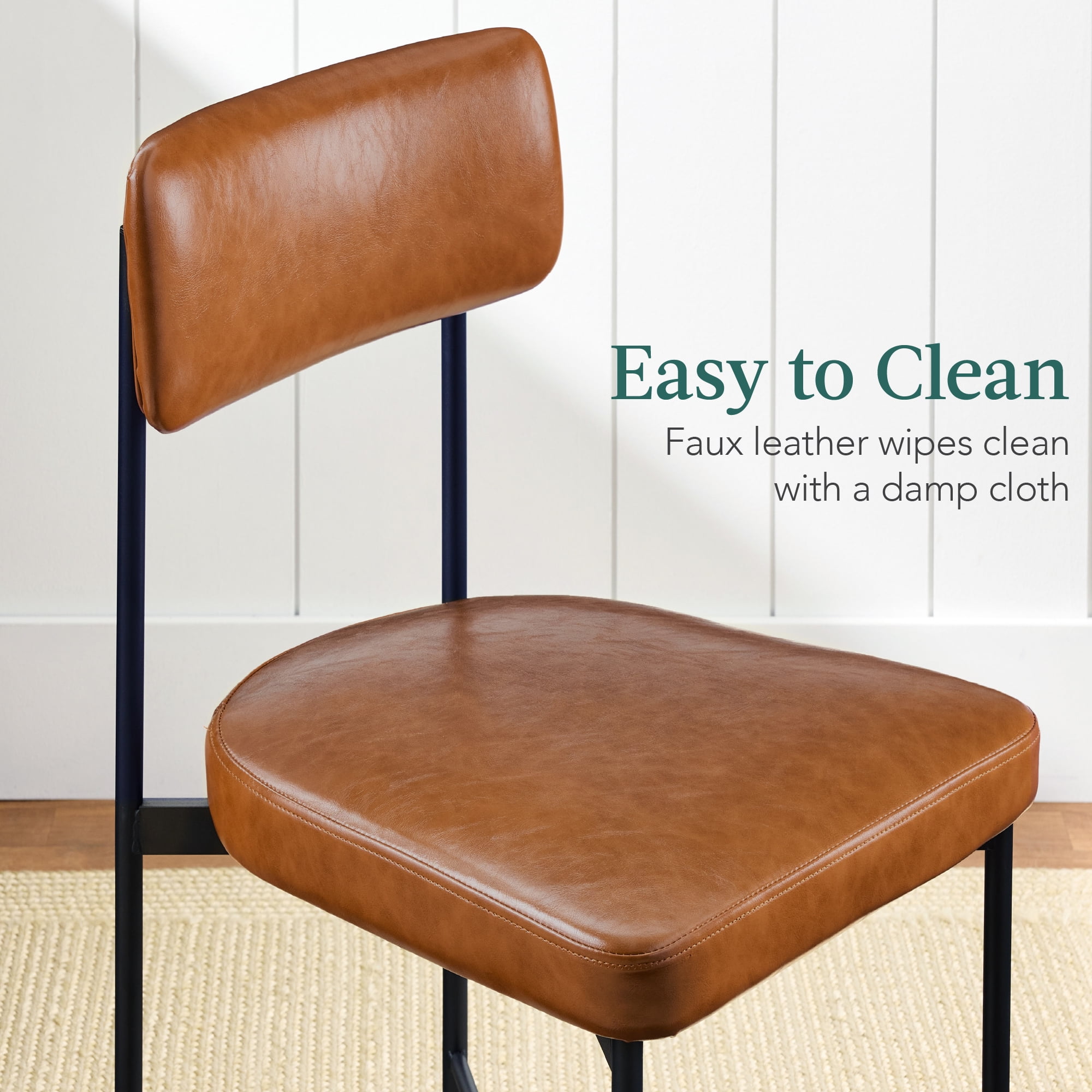 Best Choice Products Faux Leather Dining Chair Set of 2, Standard Height w/ Metal Frame - Camel Brown