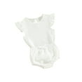 thumbnail image 1 of SUNSIOM Bébé Fille Shorts Tenue de Couleur Unie Mouche Manches Col Rond T-Shirt avec Short 2 Pcs Vêtements d'Été, 1 of 6