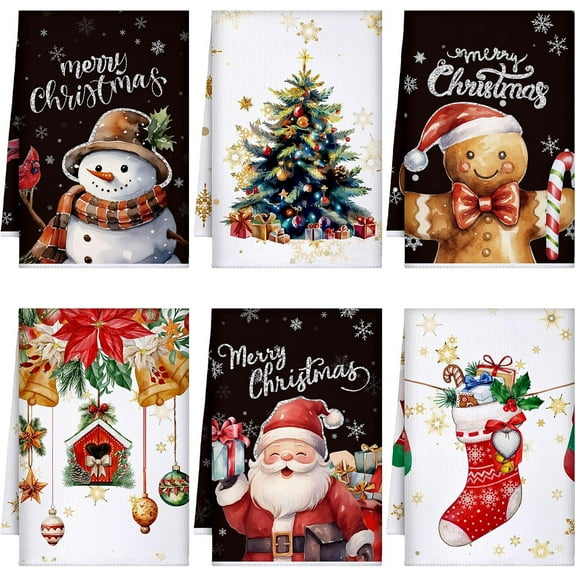 6Pcs Christmas Kitchen Towels Snowman Snowflakes Dish Xmas Hand Towels Winter Holiday Soft Absorbent Tea for Hotel Gym Xmas