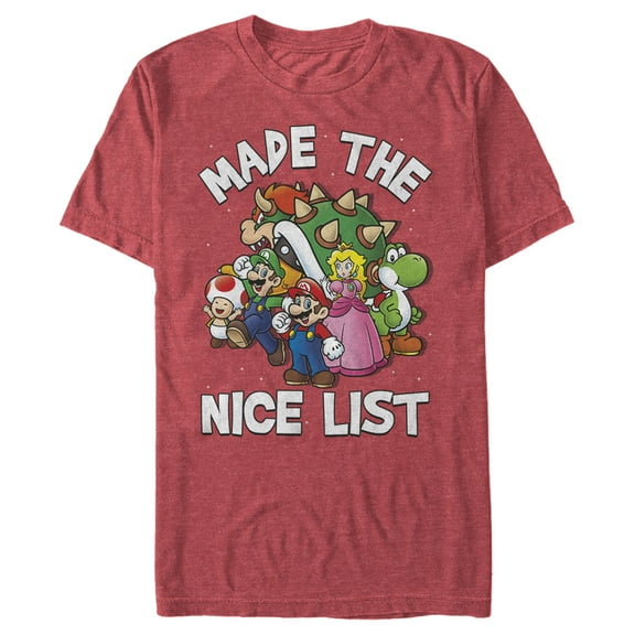 Men's Nintendo Mario Character Nice List Graphic Tee Red Heather 3X Large