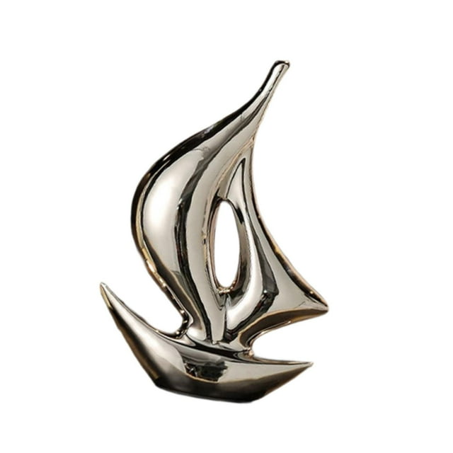 Decoración de barco de vela, estatua de barco de vela, escultura moderna decorativa, estatuilla de para cafetería, escritorio, estantería, Plateado