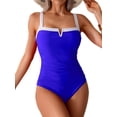 thumbnail image 2 of Women'S One Piece Swimsuits Color Block Slimming Tummy Control Bathing Suit V Full Coverage Swimwear Sapphire S, 2 of 7