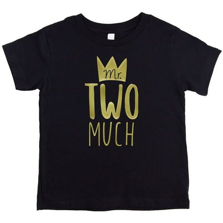 

Boys 2nd Birthday Mr Two Much Crown Birthday Shirt Picture Perfect Outfit Gold on Black Shirt 4T