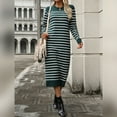 thumbnail image 4 of IDOPIP Womens 2024 Fall Striped Sweater Dresses Long Sleeve Crew Neck Slim Knit Midi Dress L Green, 4 of 7