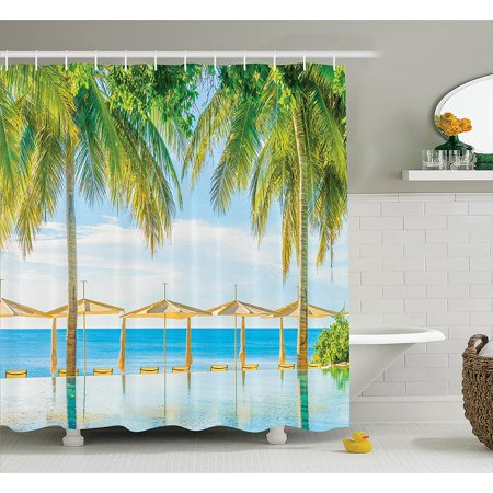 House Decor Shower Curtain Set By Tropical Beach With The Pool Nature With Soft Light Sun Rays Fantastic Holiday Theme Bathroom Accessories 75 Inches Long Green By Ambesonne Walmart Com