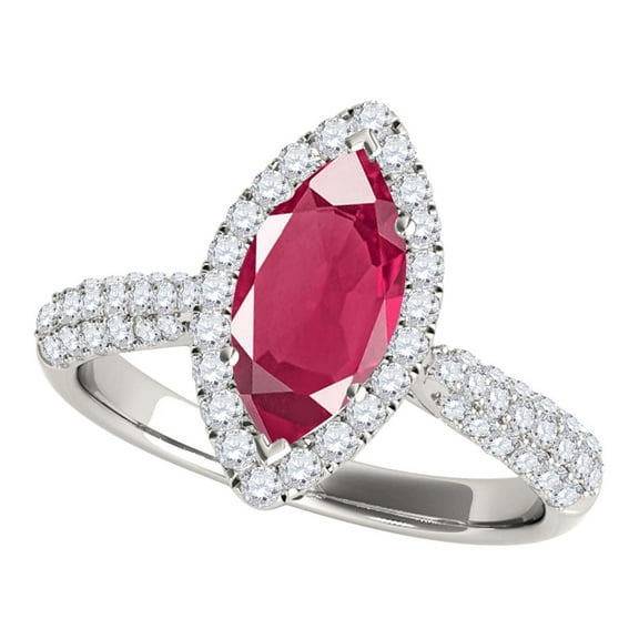 Mauli Jewels Rings for Women 0.80 Carat Elegant Look Diamond And Marquise Shape Created Created Ruby Ring 4-prong 10k White Gold