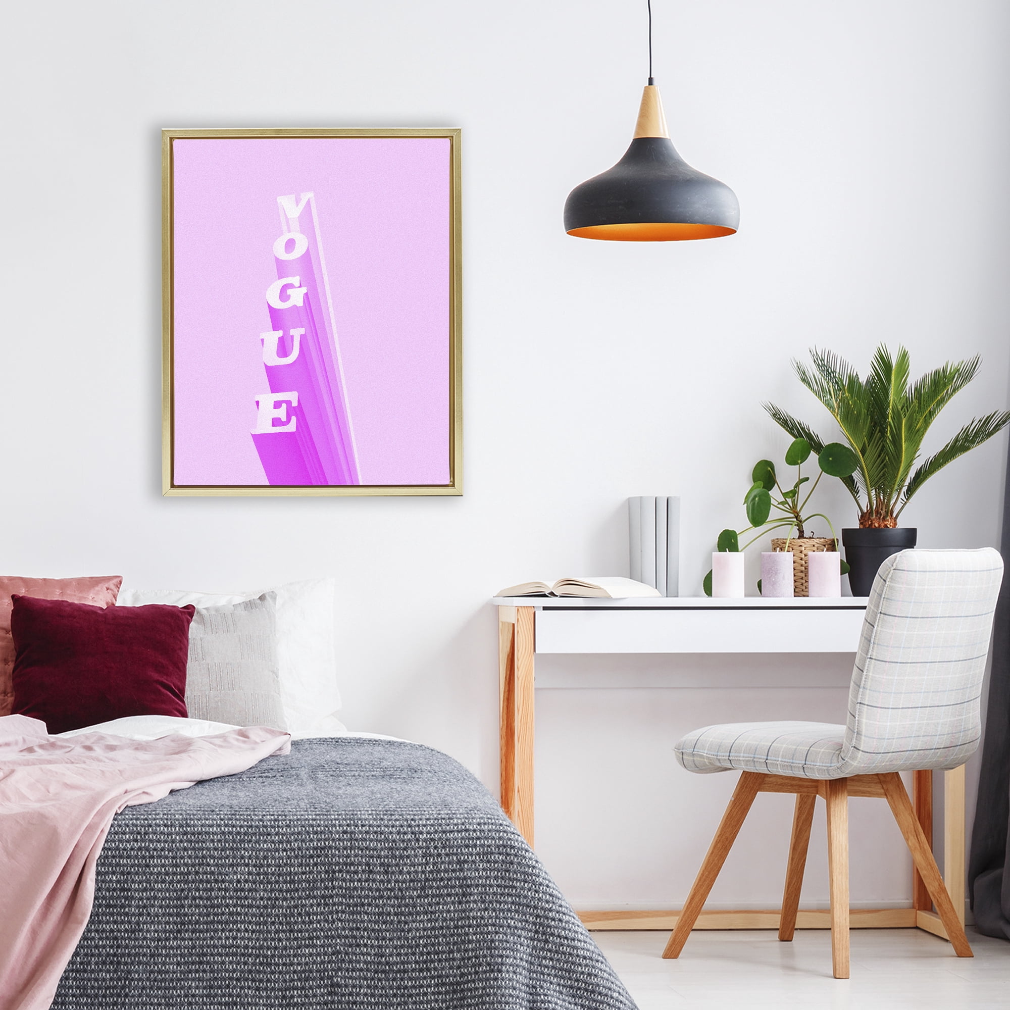 Stupell Industries Pink Vertical Glam Lettering Gold Framed Floater Canvas Wall Art, design by Ziwei Li