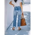 thumbnail image 3 of Distressed Light Blue Denim Jeans Women's Casual Crop Straight Leg Washed Mid Rise Non-Stretch Cotton Classic Ankle Length, 3 of 4