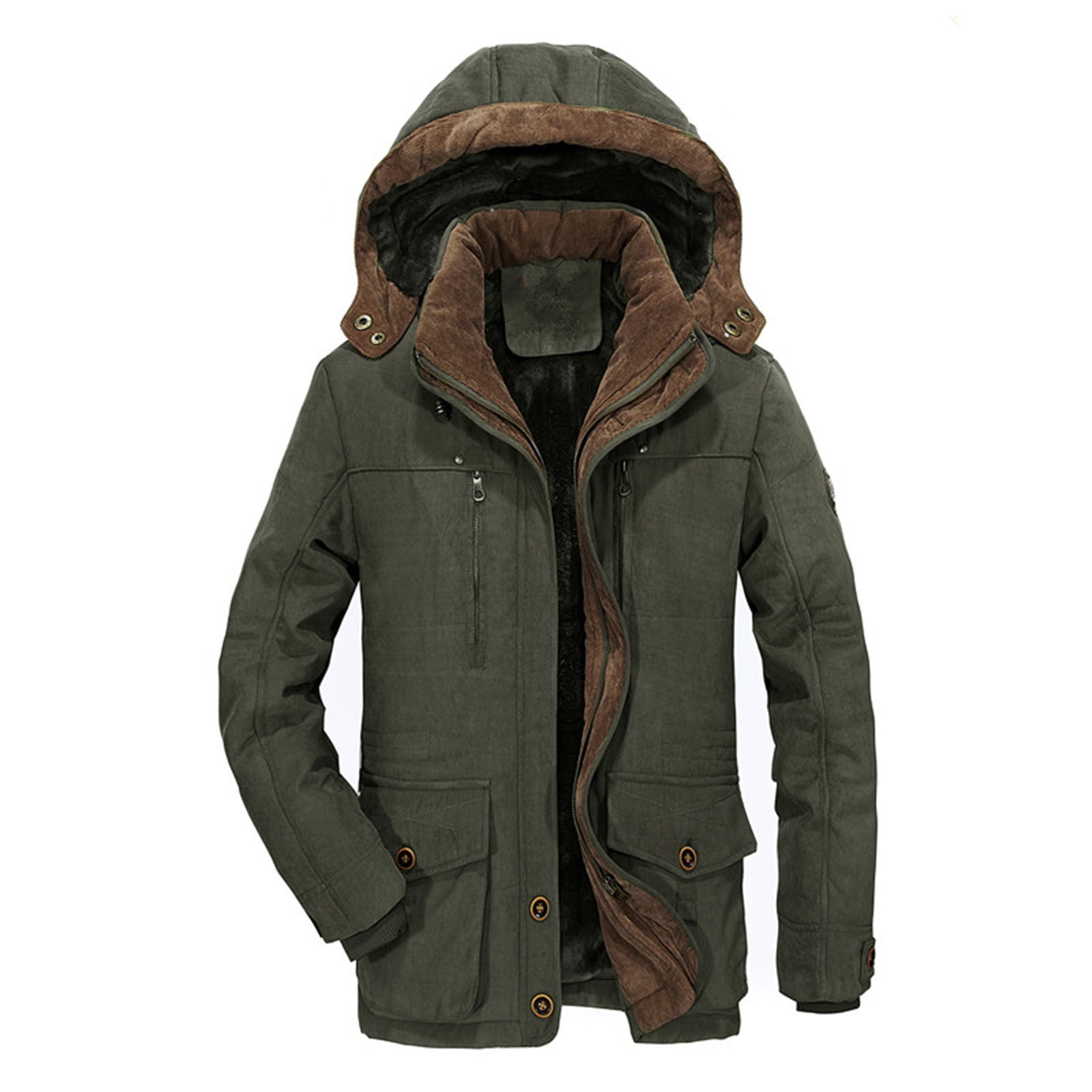 PMUYBHF Male Mens Jackets with Hoodies Mens Autumn and Winter Fashion Casual Zipper Stereo Patch Pocket Plus Velvet Cotton Padded Jacket XXXXXXL
