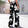 thumbnail image 7 of WTOBBY Women's Summer Boho Floral Print Wide Leg Palazzo Pants Featuring High Waist Elastic Drawstring and Pockets for Comfortable Lightweight Style ,Black L, 7 of 7