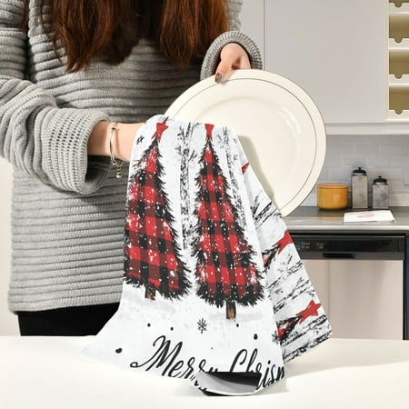 

BZSMCE Kitchen Towels Creative Buffalo Plaid Christmas Trees Pattern Durable Kitchen Towel