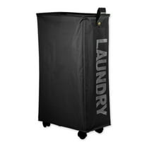 Unique Bargains Laundry Basket with Wheels 27" Tall Rolling Laundry Basket with Handle for Corner Dorm Black