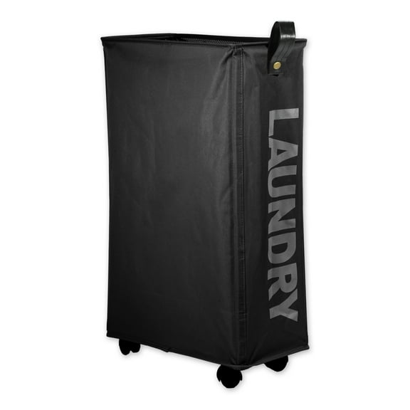 Unique Bargains Laundry Basket with Wheels 27" Tall Rolling Laundry Basket with Handle for Corner Dorm Black
