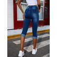 thumbnail image 4 of Blue Mid-Stretch Capris Denim Jeans, Slim Fit Slant Pockets Versatile Denim Trousers, Women's Denim Jeans & Clothing, 4 of 6