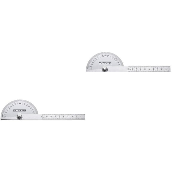 2pcs 100mm Multifuctional Stainless Steel 180 Degree Protractor Round Head Angle Finder Ruler Swing Arm Protractor Measuring Tools (Silver)