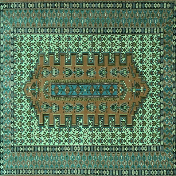 Ahgly Company Machine Washable Indoor Square Persian Turquoise Blue Traditional Area Rugs, 3' Square