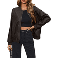 thumbnail image 3 of Veste en Cuir de Moto Décontractée à Manches Courtes et Longues pour Femmes, Café, 3 of 9