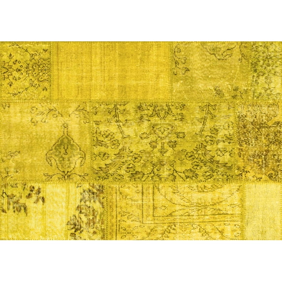 Ahgly Company Machine Washable Indoor Rectangle Patchwork Yellow Transitional Area Rugs, 2' x 5'