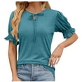 thumbnail image 3 of ALLLIST Blue Spring Tops for Women 2024 Trendy Short Sleeve V-Neck Elastic Solid T-Shirts Puff Casual Blouses for Women, 3 of 9