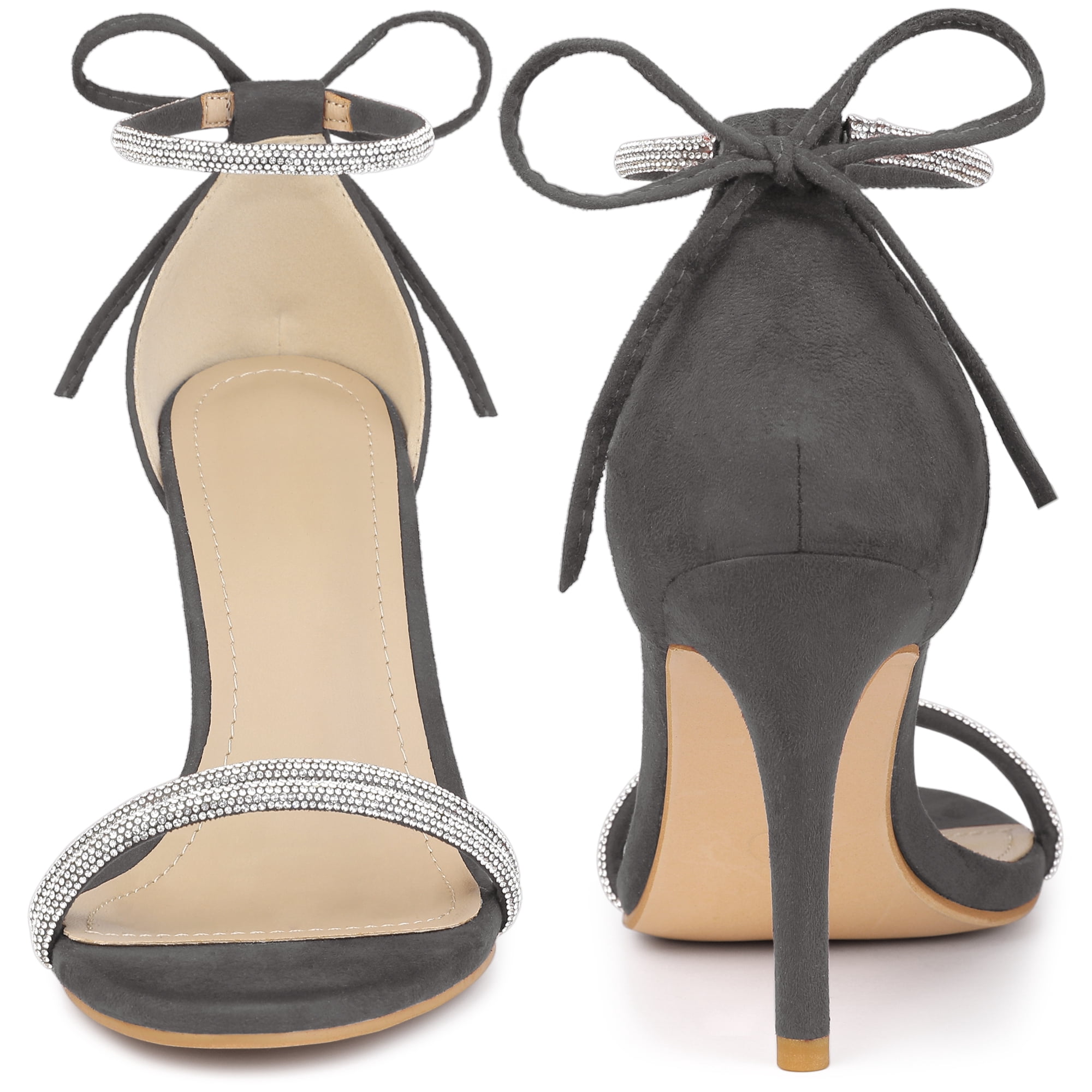 DARING DIVA Women's Ankle-Tie Stiletto Heels Sandals Gray 8