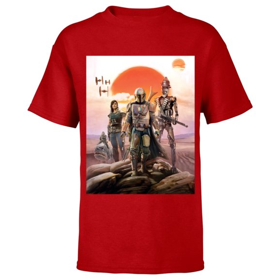 Star Wars The Mandalorian Group Poster - Short Sleeve T-Shirt for Kids - Customized-Red