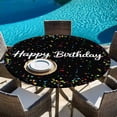 thumbnail image 6 of Black Birthday Round Tablecloth, Fitted Table Cover with Elastic for 36"-44" Round Tables, Colorful Confetti Ribbons Polka Dots Classroom Table Cloth Outdoor Dinning Party Waterproof Tablecloths, 6 of 7