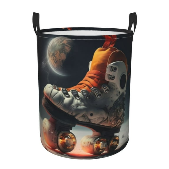 LNWH Laundry Basket, Moon Rollerblades Pattern Foldable Laundry Hamper With Handles Waterproof, Small
