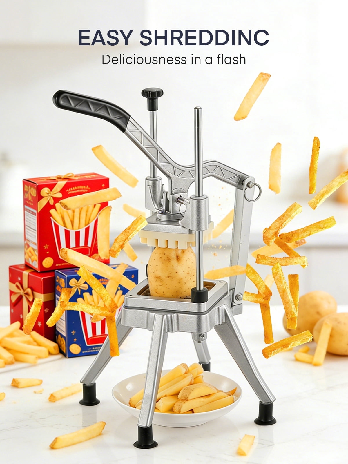 FOHERE Commercial Vegetable Fruit Chopper, W/6-Wedge Slicer&1/4″&3/8″&1/2" Blade Professional Food Dicer French Fry Cutter Onion Slicer Stainless Steel For Tomato Peppers Potato Mushroom