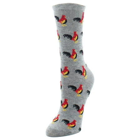 

MeMoi Early Bird Rooster Bamboo Blend Crew Novelty Socks Medium Gray Heather 9-11