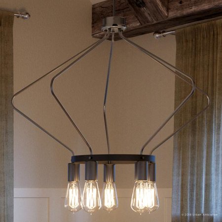 

Urban Ambiance Luxury Urban Industrial Chandelier Size: 19-3/4 H x 30 W with Mid-Century Modern Style Elements Brushed Nickel Finish UHP2493