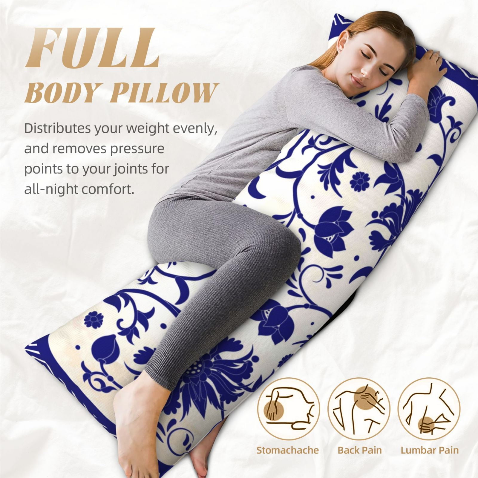 Naloa Blue And White Porcelain Pattern Super Soft 20x60 Body Pillow Case,Long Side Hidden Zipper（PILLOWS ARE NOT INCLUDED）