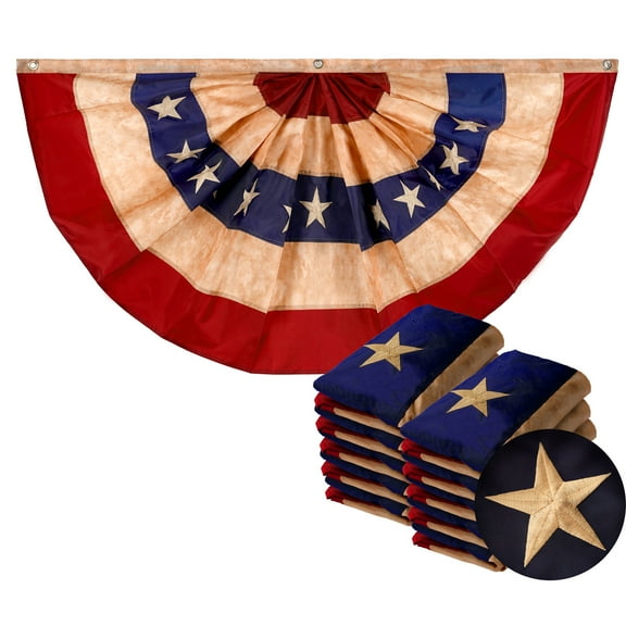 G128 - 10 Pack: USA Tea Stained Pleated Fan Flag 2x4FT Embroidered Polyester Stars and Stripes