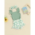 thumbnail image 3 of Suealasg 3Pcs Baby Girl Clothes Set Fly Sleeve Romper with Flower Print Shorts and Hairband Infant Girls Summer Outfits 0-18 Months, 3 of 9