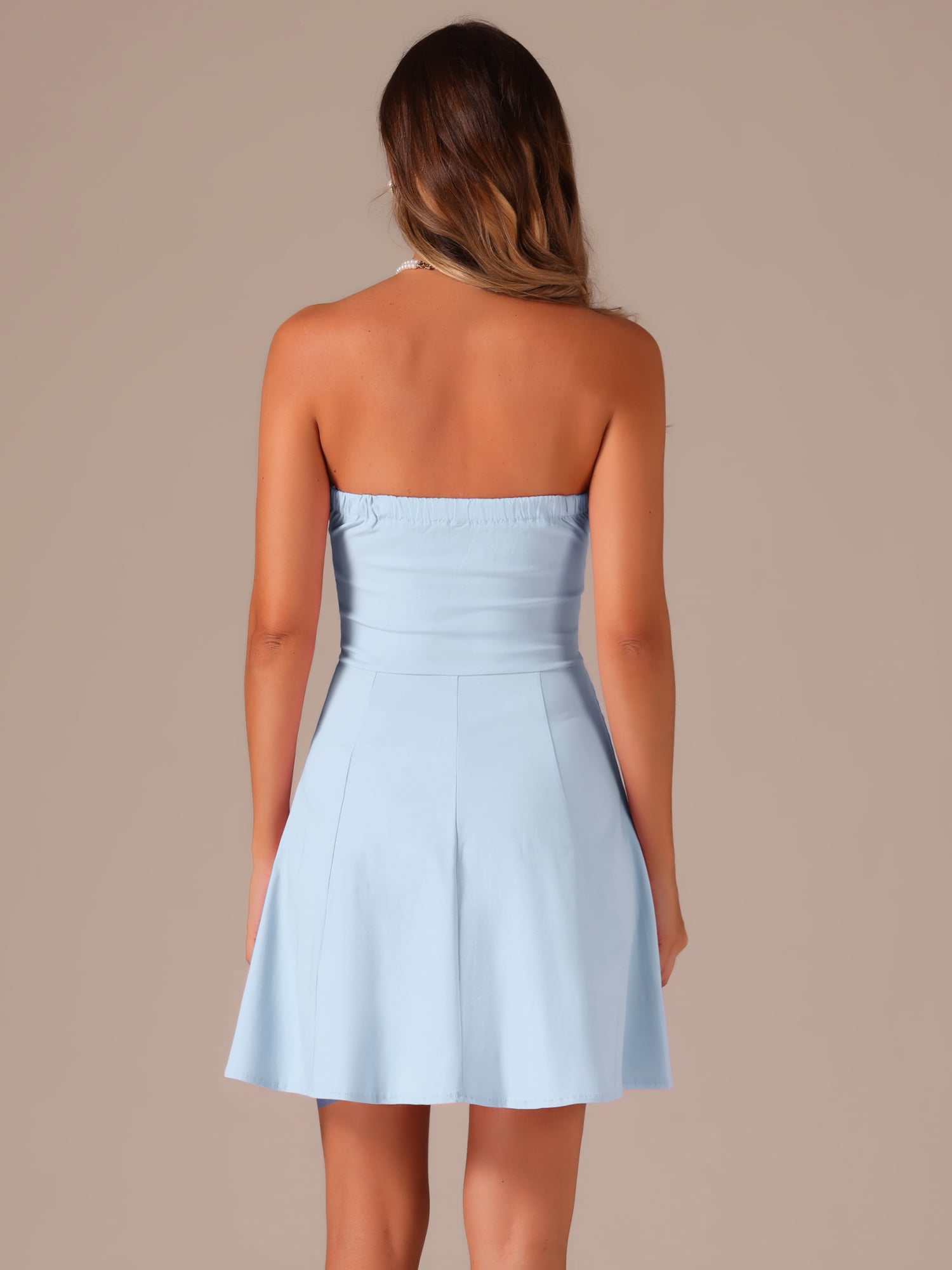 DARING DIVA Women's Strapless Sweetheart Neck Sleeveless Tube Top Dresses M Sky Blue