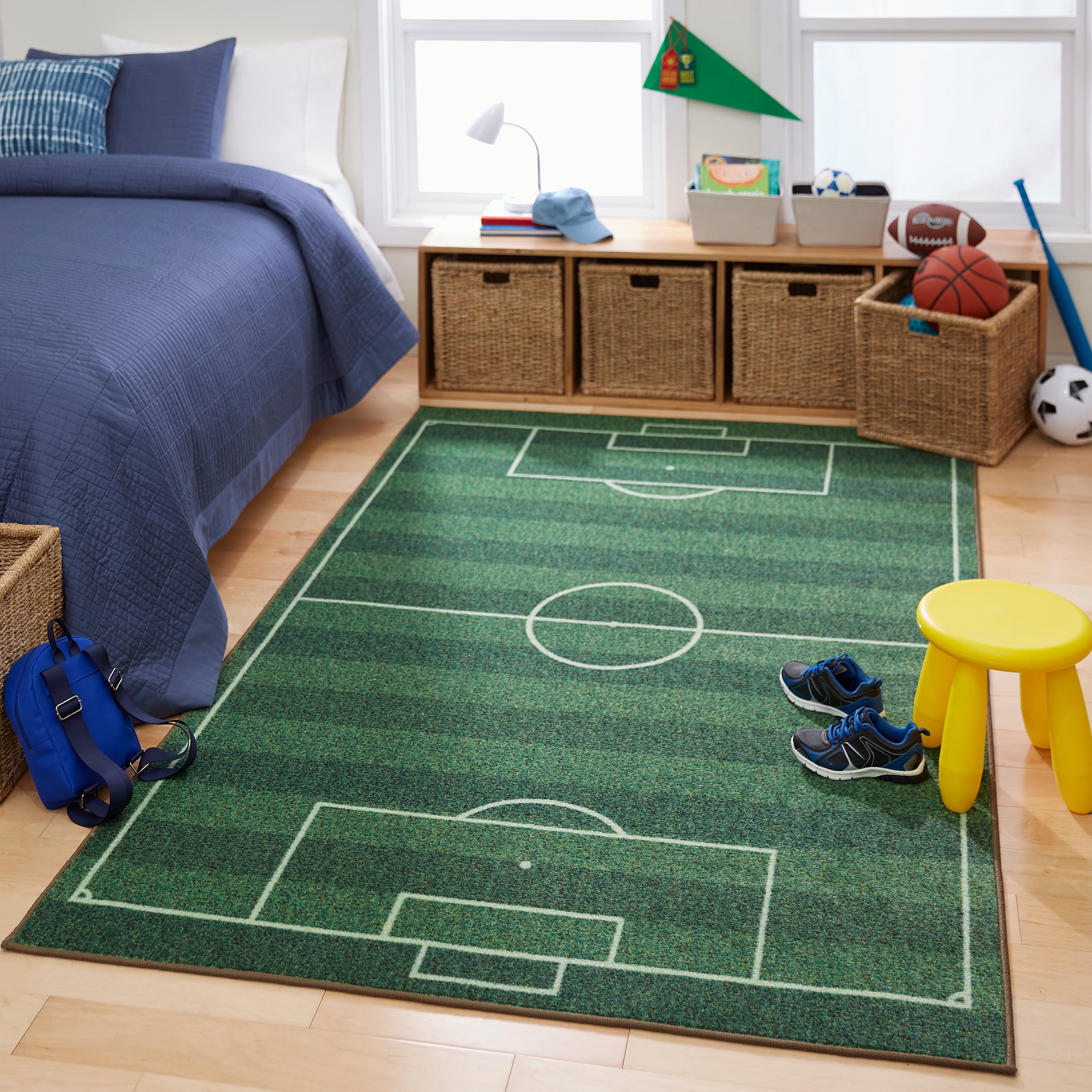 Mohawk Home Prismatic Soccer Field Green Contemporary Theme Kids