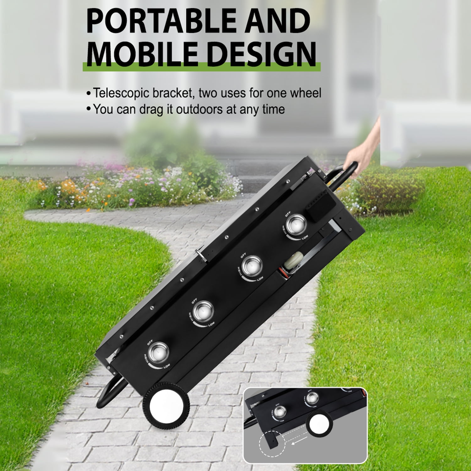 Biotree 60000BTU 4 Burner Foldable Outdoor Propane Gas Grill , Black