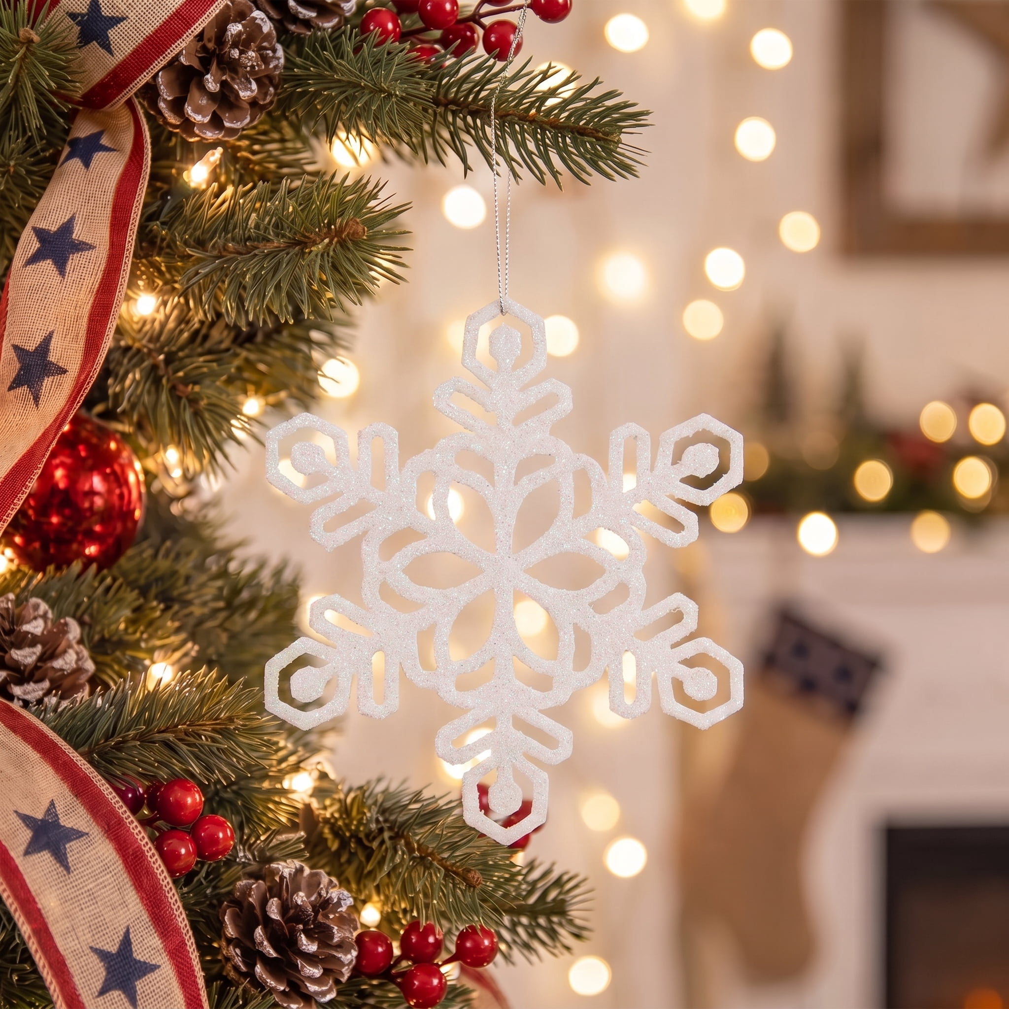 20-Count White Glitter Snowflake Christmas Ornaments, 3.9", by Holiday Time