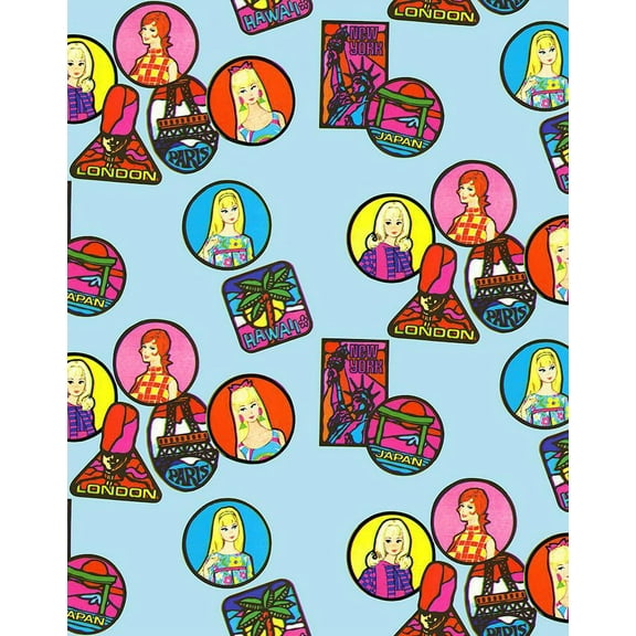 Barbie Travel Patches Removable Vinyl Wallpaper, Baby Blue