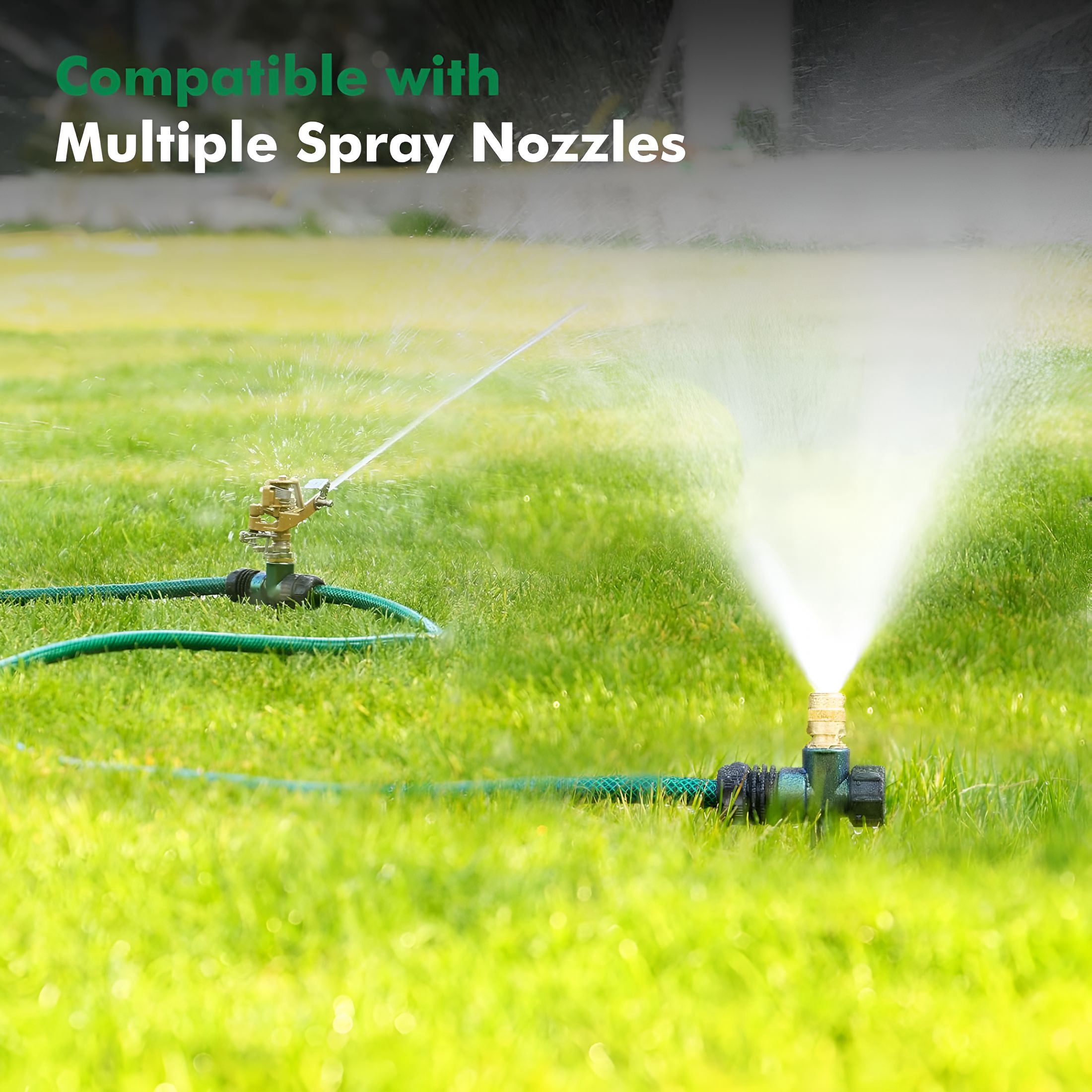 BPPEG 3 Pack Zinc Alloy Lawn Sprinkler Spike Base,Flow-Thru Sprinkler Base for Yard,Lawn,Garden and Grass Irrigation,Stable&Durable with Bright Green Glitter Design