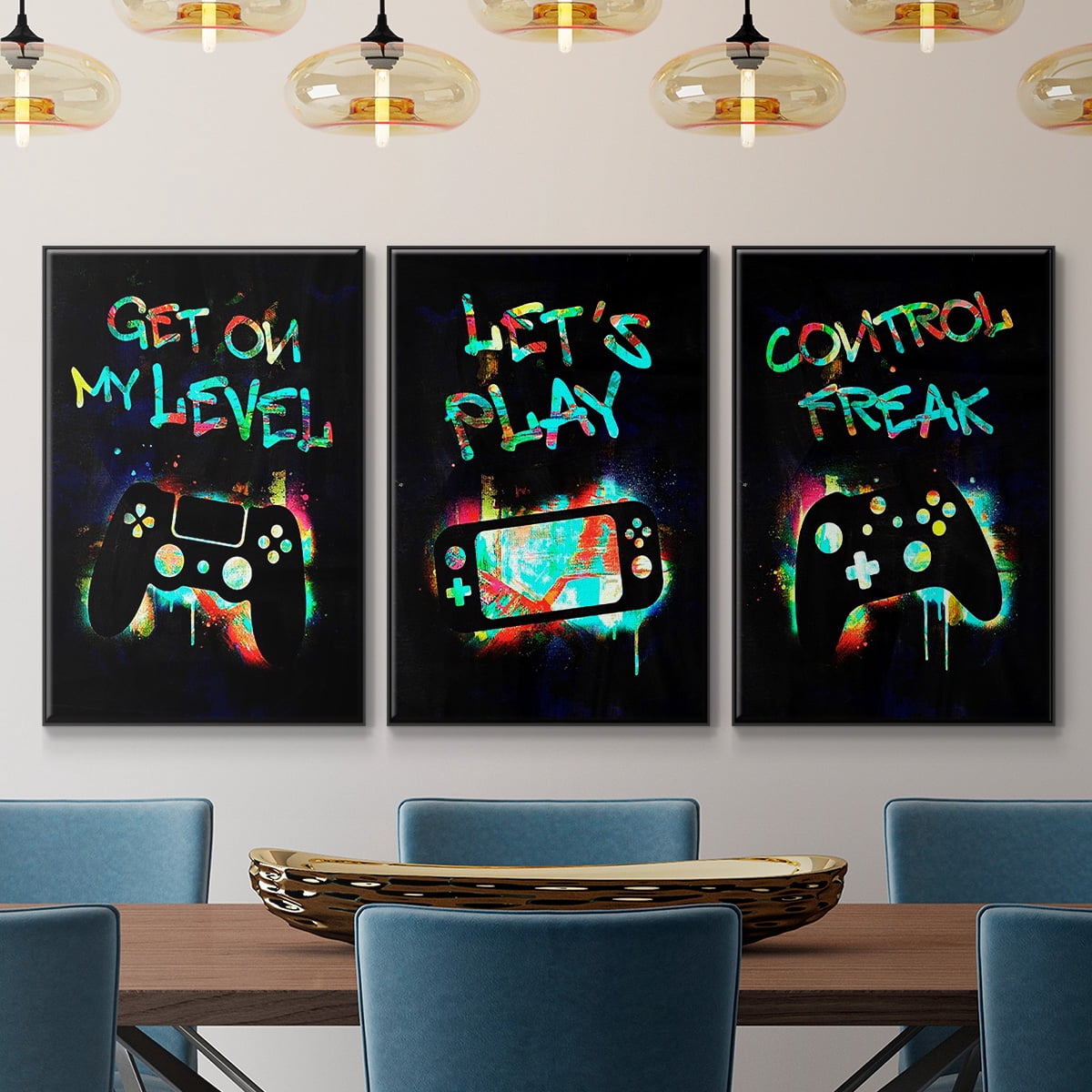Gamer Tag I - Framed Premium Gallery Wrapped Canvas L Frame 3 Piece Set - Ready to Hang
