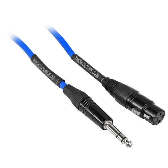 Rockville RCXFB25BL 25' Female REAN XLR to 1/4'' TRS Cable Blue 100% Copper