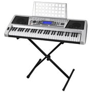 Electronic Piano 61 Key LCD Display Keyboard 37" w/ Adjustable X-Stand Music Electric Silver