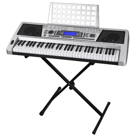 Electronic Piano 61 Key LCD Display Keyboard 37" w/ Adjustable X-Stand Music Electric Silver