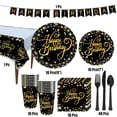 thumbnail image 3 of Yuarrent Negro Celebre con estilo usando platos de vajilla desechables para fiestas de cumpleaños Disfrute de la fiesta Kits de decoración para fiestas, 3 of 5