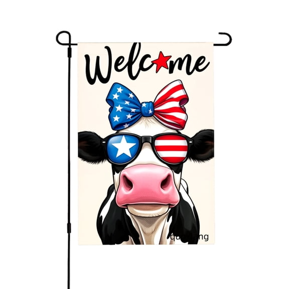 Amhnf Welcome Cow With American Flag Sunglasses And Bow Garden Flag For Home Outdoor Garden Yard Decor 12x18 inch
