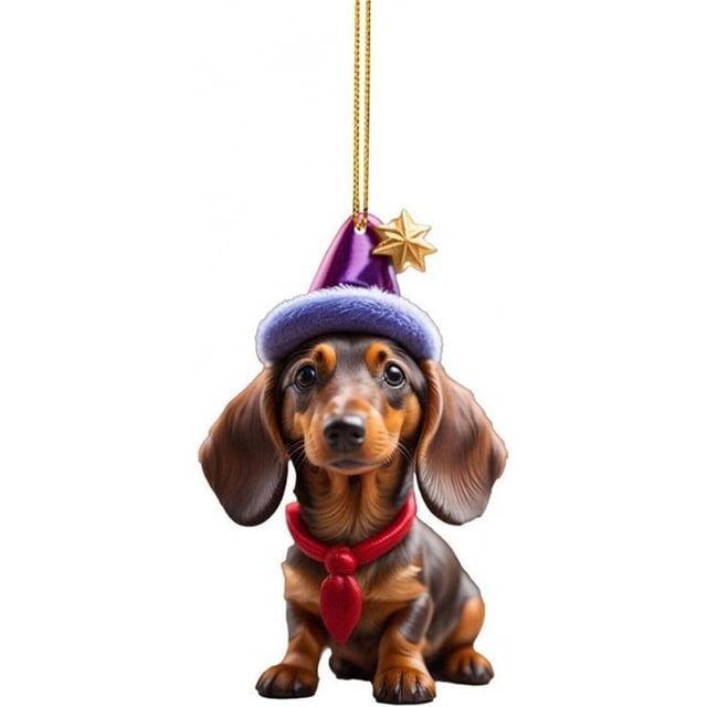 Dual Christmas Dog Acrylic Car Hangers, Automotive Rearview Mirror Pendant Set for Vehicle Holiday Decoration