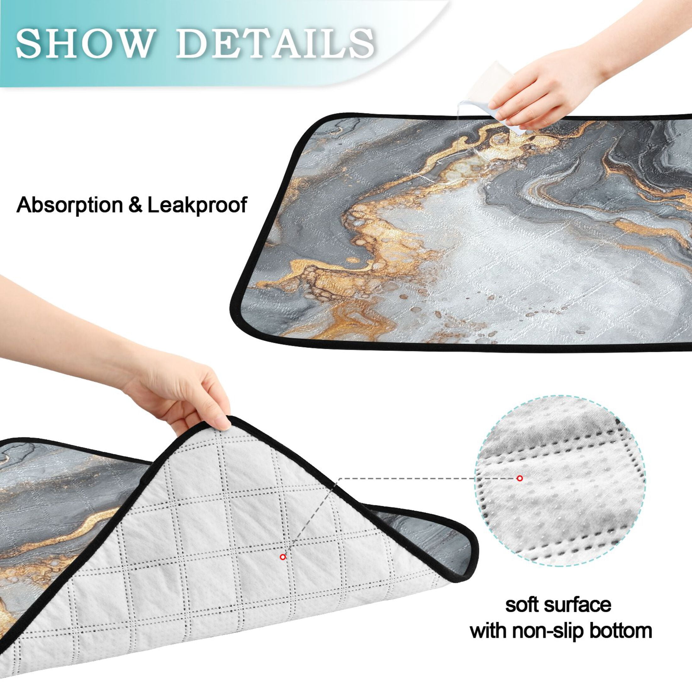 Qxltty Gray Gilt Patterns Cat litter Pads Pet Set of 3 Diaper Mats Center Anti-leakage Layer Absorbent Soft and Comfortable